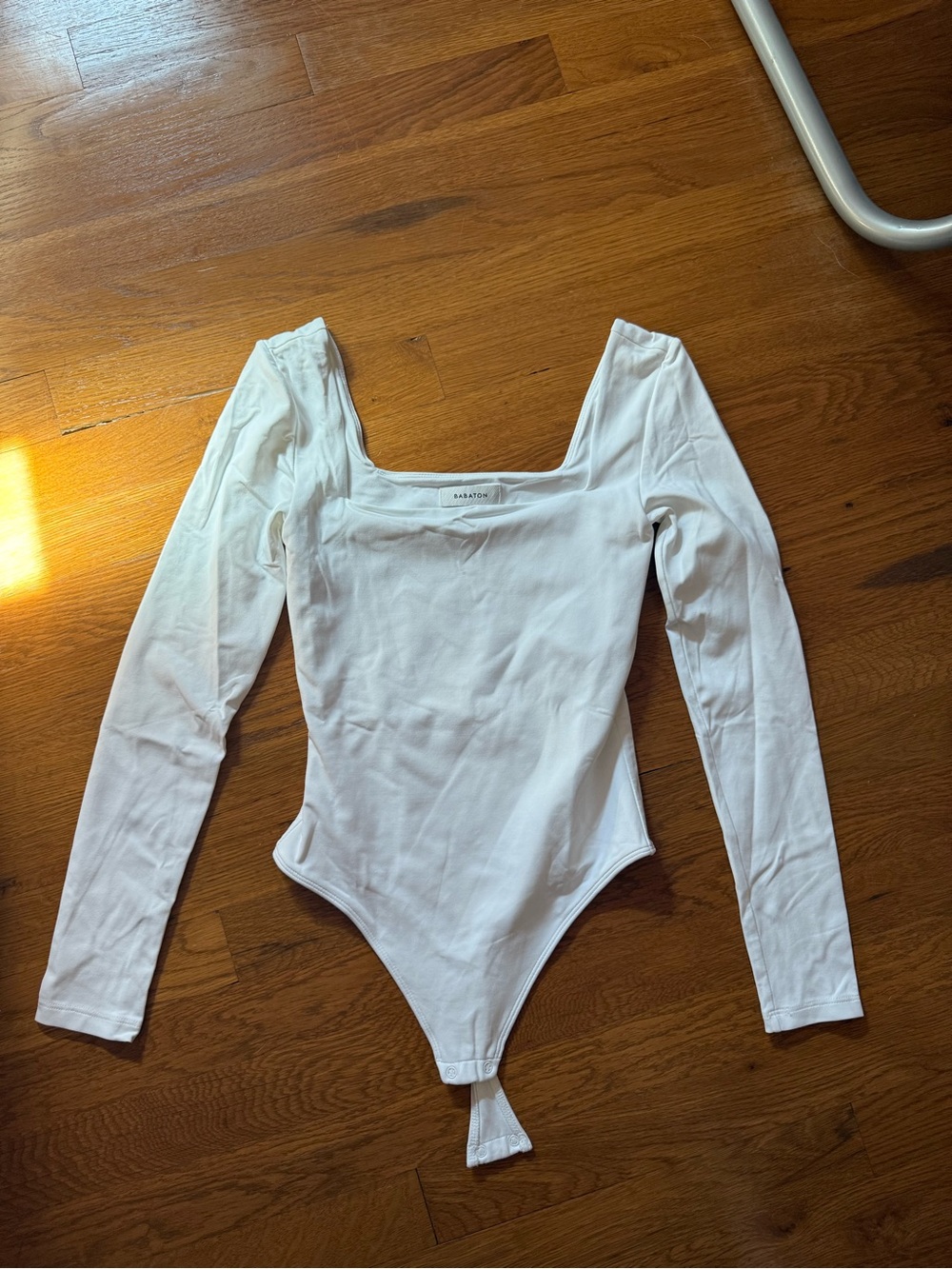 Babaton White Long-Sleeve Square Neck body suit